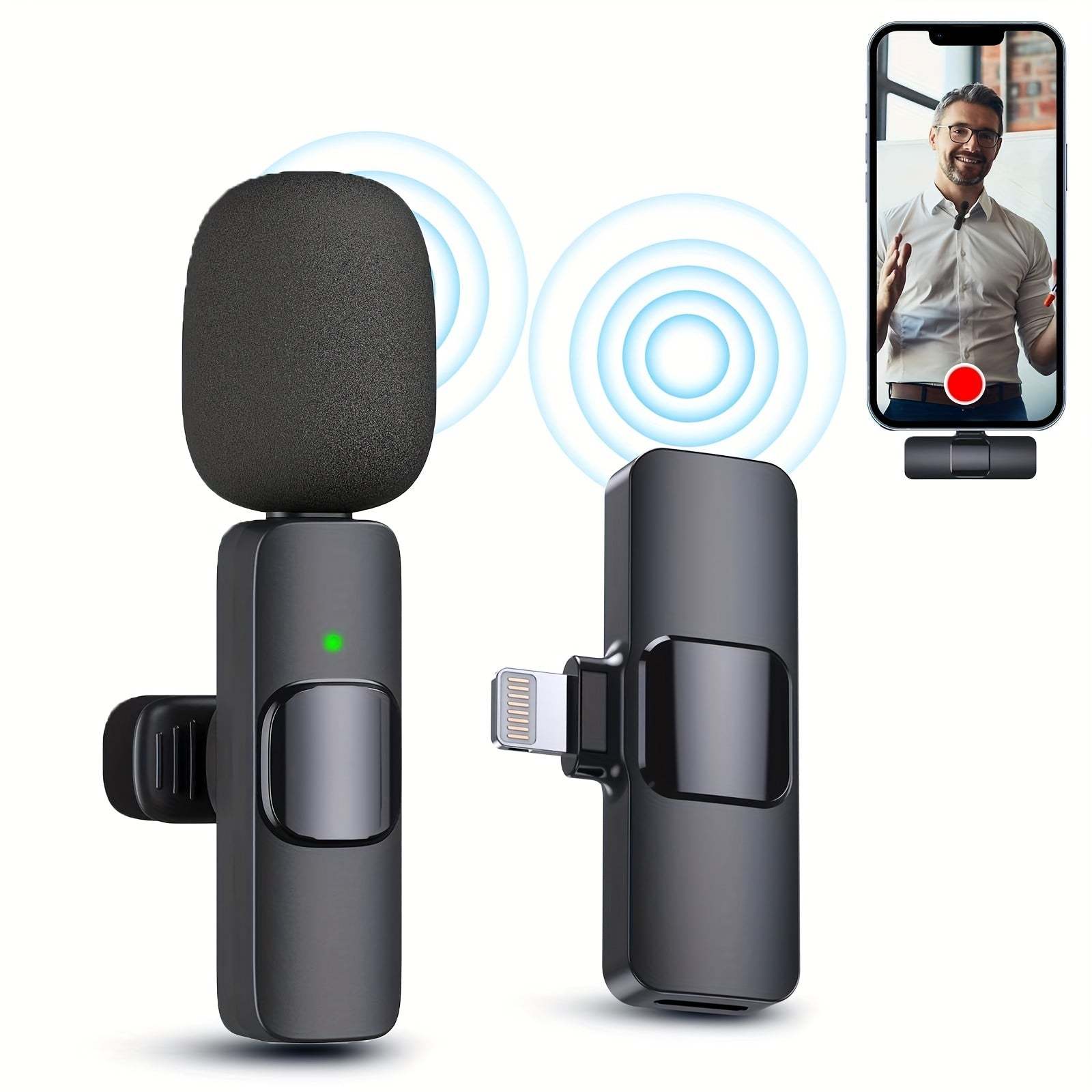 Wireless Lavalier Lapel Microphone For IPhone IPad Professional Wireless Clip Mic - Cordless Omnidirectional Condenser Recording Mic For Interview Video Podcast Vlog YouTube - BeautySecretPlus