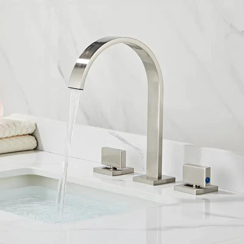 Brushed Gold Double Handle Basin Faucet with Three Holes